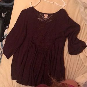 Flowy, “lace detail” top;  maroon